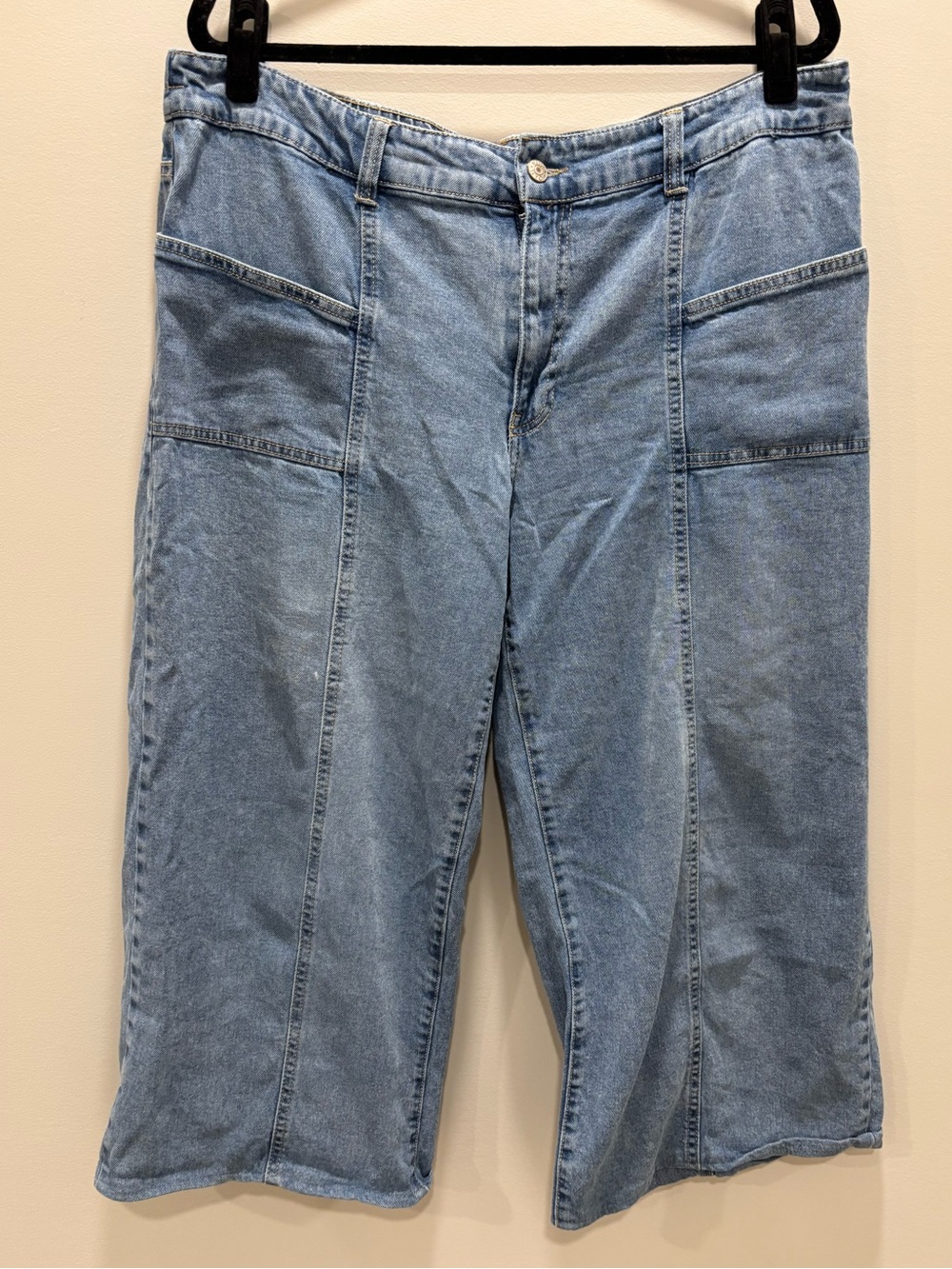 Madden NYC Light Wash Utility Pocket Cropped Wide Leg Jeans Size Extra Large